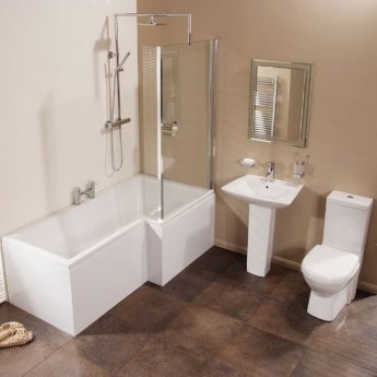 Verona Edge L-Shaped Shower Bath with Front Panel and Screen 1700mm x 850mm