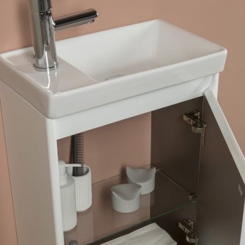 Royo Enjoy Wall Hung Cloakroom Vanity Unit with Basin and Mirror 450mm Wide - Gloss White
