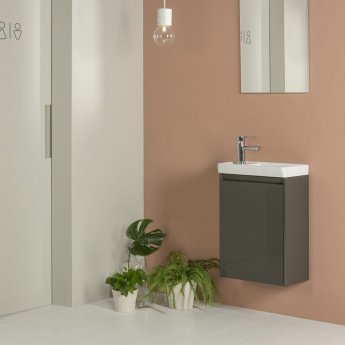 Royo Enjoy Wall Hung Cloakroom Vanity Unit with Basin and Mirror 450mm Wide - Anthracite