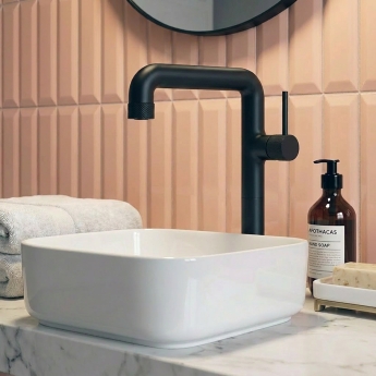 Verona Fontessa Matt Black Tall High Rise Basin Mixer Tap (inc Waste) | Product Image