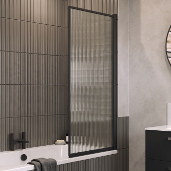 Verona Galleria Fluted 6mm Black Bath Screen 1400mm H x 800mm W | Product Image