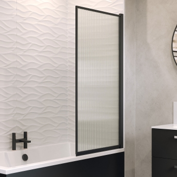 Verona Galleria Fluted 6mm Black Bath Screen 1400mm H x 800mm W | Product Image