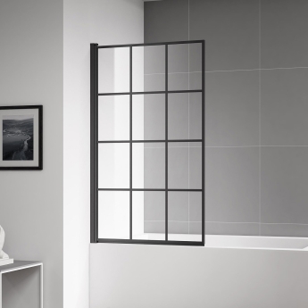 Verona Galleria Matrix 4mm Matt Black Bath Screen 1400mm H x 800mm W | Product Image