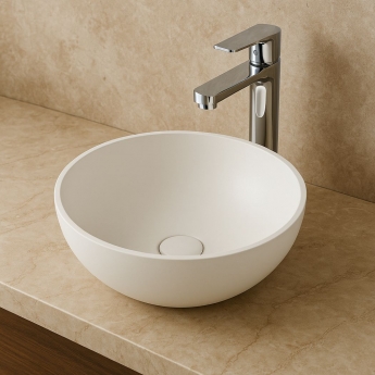 Verona Galvano Round Solid Surface Sit-On Counter Top Basin 400mm Wide - 0 Tap Hole
