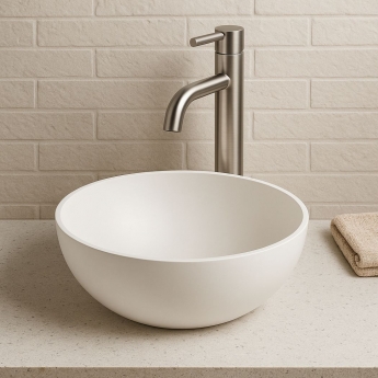 Verona Galvano Round Solid Surface Sit-On Counter Top Basin 400mm Wide - 0 Tap Hole