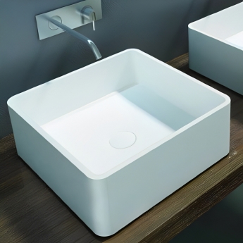 Verona Galvano Square Solid Surface Sit-On Counter Top Basin 380mm Wide - 0 Tap Hole
