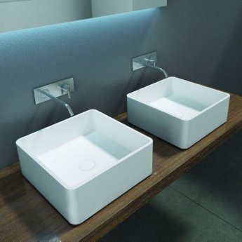 Verona Galvano Square Solid Surface Sit-On Counter Top Basin 380mm Wide - 0 Tap Hole