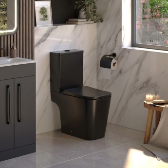 Verona Lovito Black Rimless Comfort Height Open Back Close Coupled Toilet (inc Soft Close Seat) | Product Image