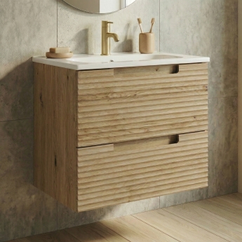 Verona Melanza Oak 600mm Wall Hung 2-Drawer Vanity Unit with Basin | Product Image