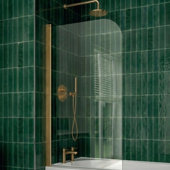 Verona Nivola Brushed Brass 6mm Round Top Hinged Bath Screen 1400mm H x 800mm W | Product Image