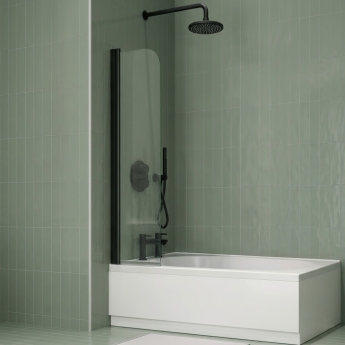 Verona Piccolo Matt Black 5mm Mini Round Top Bath Screen 1400mm H x 300mm W | Product Image