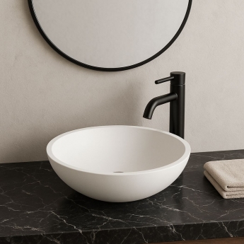 Verona Prince Round Solid Surface Sit-On Counter Top Basin 380mm Wide - 0 Tap Hole