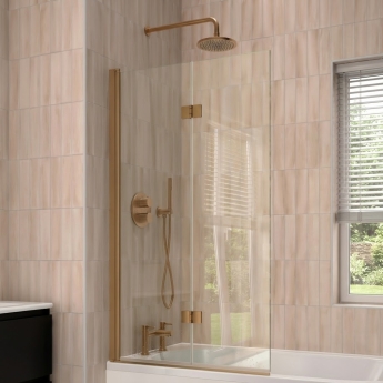 Verona Rivenza Brushed Brass 8mm Straight Hinged Bath Screen 1500mm H x 800mm W | Product Image