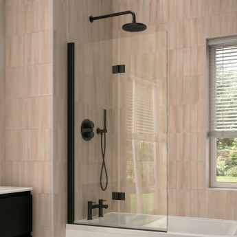 Verona Rivenza Matt Black 8mm Straight Hinged Bath Screen 1500mm H x 800mm W | Product Image