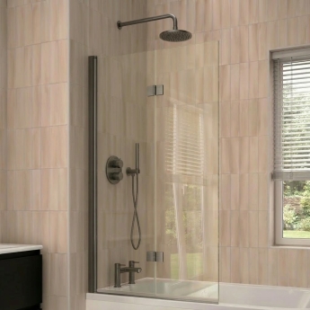 Verona Rivenza Gunmetal 8mm Straight Hinged Bath Screen 1500mm H x 800mm W | Product Image