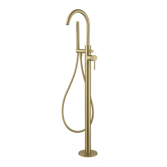 Verona Rivenza Fluted Brushed Brass Freestanding Bath Shower Mixer Tap (inc Kit) | Product Image