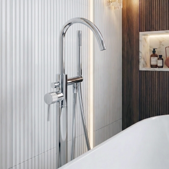 Verona Rivenza Fluted Chrome Freestanding Bath Shower Mixer Tap (inc Kit) | Product Image