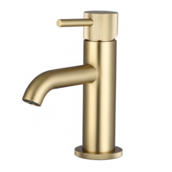 Verona Rivenza Fluted Brushed Brass Mini Basin Mixer Tap (inc Waste) | Product Image
