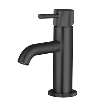 Verona Rivenza Fluted Matt Black Mini Basin Mixer Tap (inc Waste) | Product Image