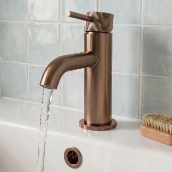 Verona Rivenza Fluted Brushed Bronze Mini Basin Mixer Tap (inc Waste) | Product Image