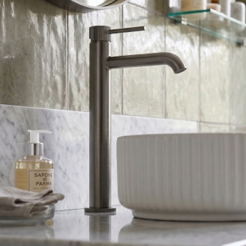 Verona Rivenza Fluted Gunmetal Tall High Rise Basin Mixer Tap | Product Image
