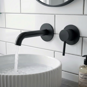 Verona Rivenza Fluted Matt Black Wall Mounted Basin Mixer Tap | Product Image
