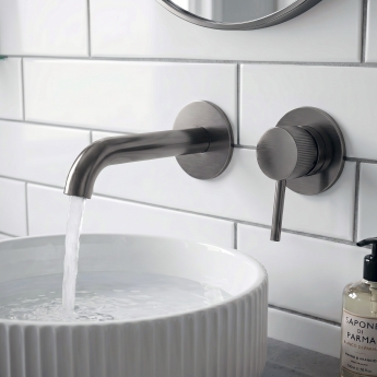 Verona Rivenza Fluted Gunmetal Wall Mounted Basin Mixer Tap | Product Image