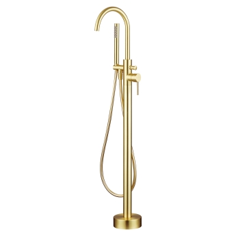 Verona RIvenza Brushed Brass Freestanding Bath Shower Mixer Tap (inc Kit) | Product Image