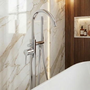 Verona Rivenza Chrome Freestanding Bath Shower Mixer Tap (inc Kit) | Product Image
