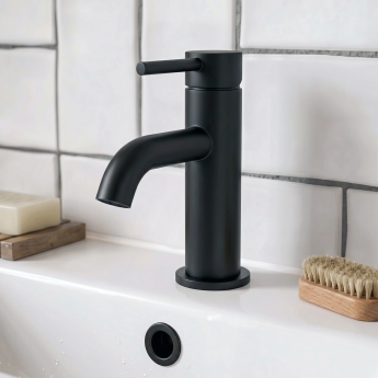 Verona Rivenza Matt Black Mini Basin Mixer Tap (inc Waste) | Product Image