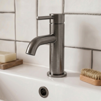Verona Rivenza Gunmetal Mini Basin Mixer Tap (inc Waste) | Product Image