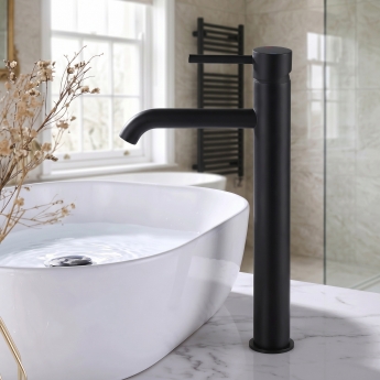 Verona Rivenza Matt Black Tall High Rise Basin Mixer Tap | Product Image