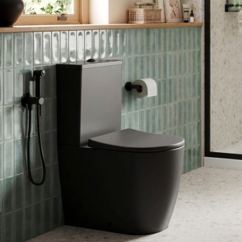 Verona Trevello Black Rimless Fully Back to Wall Close Coupled Toilet (inc Soft Close Seat) | Product Image