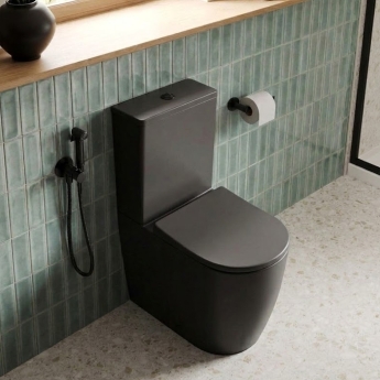 Verona Trevello Black Rimless Fully Back to Wall Close Coupled Toilet (inc Soft Close Seat) | Product Image
