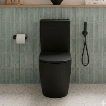 Verona Trevello Black Rimless Fully Back to Wall Close Coupled Toilet (inc Soft Close Seat) | Product Image