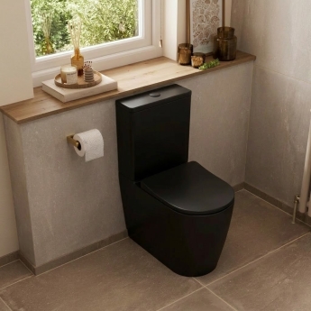 Verona Trevello Black Rimless Comfort Height Fully Back to Wall Close Coupled Toilet (inc Soft Close Seat) | Product Image