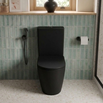 Verona Trevello Black Rimless Comfort Height Open Back Close Coupled Toilet (inc Soft Close Seat) | Product Image