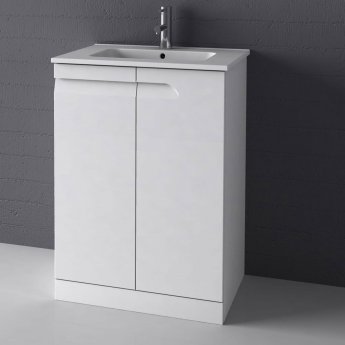 Royo Vitale 2 Door Floor Standing Vanity Unit with Ceramic Basin 600mm Wide - Gloss White