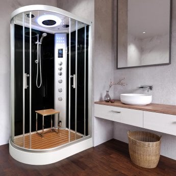 Vidalux Clearwater Offset Quadrant Steam Shower Cabin 1200mm x 800mm Right Handed - Midnight Black
