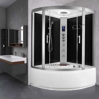 Vidalux Lisbon Corner Steam Whirlpool Shower Bath Cabin 1350mm x 1350mm - Midnight Black