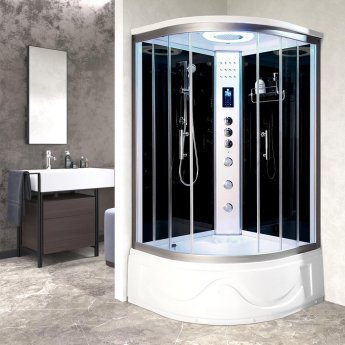 Vidalux Miami Quadrant Steam Shower Bath Cabin 1050mm x 1050mm - Midnight Black