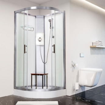 Vidalux Pure E Quadrant Shower Cabin 800mm with Luxury White Electric Shower 9.5 KW - White