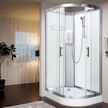 Vidalux Pure E Offset Quadrant Shower Cabin 1200mm LH with Standard Electric Shower 9.5 KW - White