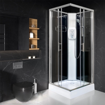Vidalux Pure E Square Shower Cabin 900mm with Standard Electric Shower 8.5 KW - Black