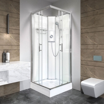 Vidalux Pure E Square Shower Cabin 800mm with Luxury White Electric Shower 9.5 KW - White