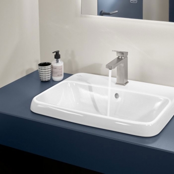 Villeroy & Boch Architectura Square Basin Mixer Tap with Pop-Up Waste - Brushed Nickel Matt