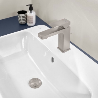 Villeroy & Boch Architectura Square Basin Mixer Tap with Pop-Up Waste - Brushed Nickel Matt