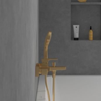 Villeroy & Boch Architectura Wall Mounted Square Bath Shower Mixer Tap - Brushed Gold