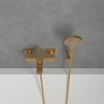 Villeroy & Boch Architectura Wall Mounted Square Bath Shower Mixer Tap - Brushed Gold