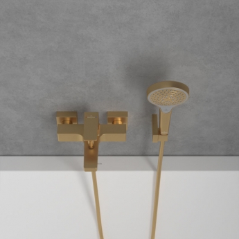Villeroy & Boch Architectura Wall Mounted Square Bath Shower Mixer Tap - Brushed Gold